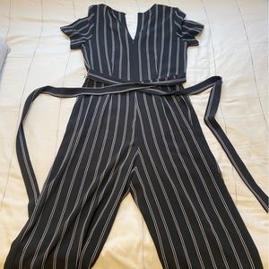 Black and White Striped Jumpsuit